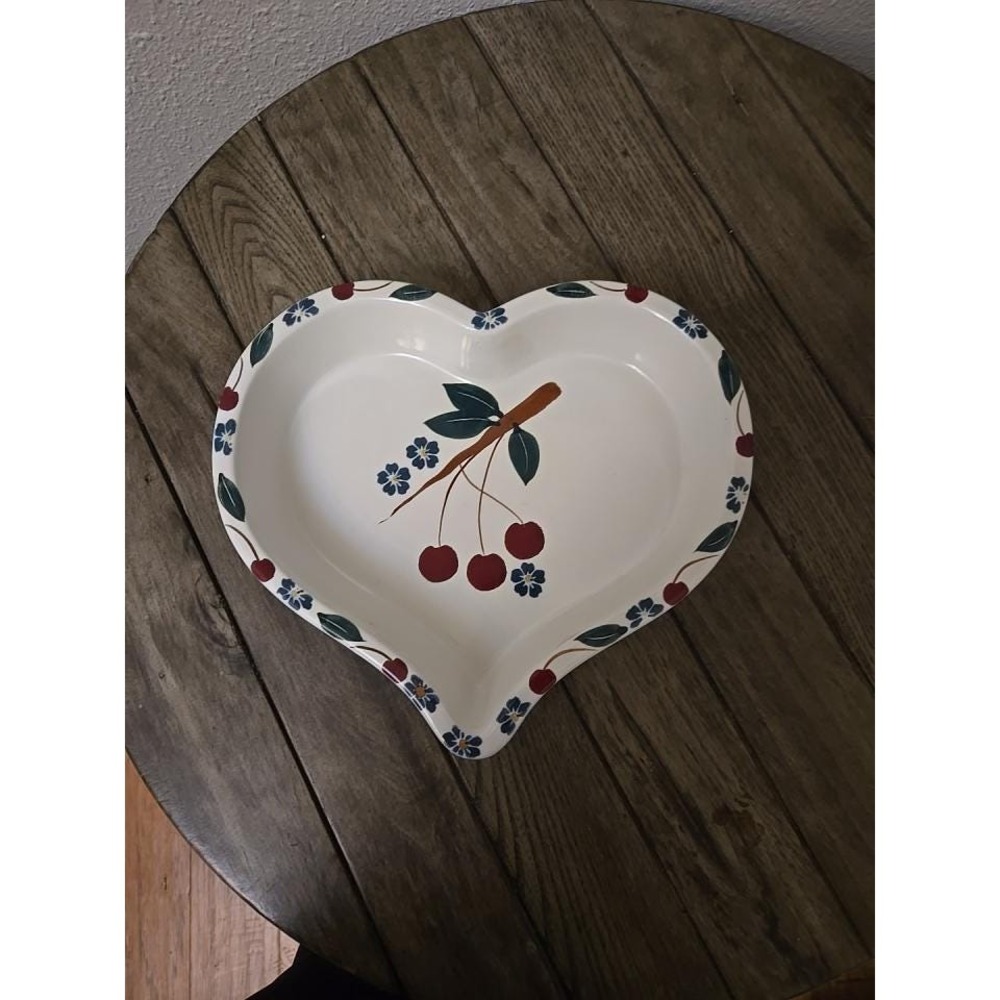 Chaparral Pottery Heart-Shaped Stoneware Cake/Pie Pan w/Cherries Baking Dish